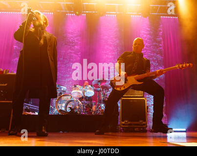 San Diego, California. April 7, 2017. Singer Dave Vanian and bassist Stu West perform with The Damned. Originally formed in 1976 in London, The Damned is on their 40th anniversary tour. Stock Photo