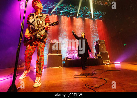 San Diego, California. April 7, 2017. Guitarist Captain Sensible and singer Dave Vanion of the Damned perform at the House of Blues. Originally formed in 1976 in London, The Damned is on a 40th anniversary tour. Stock Photo