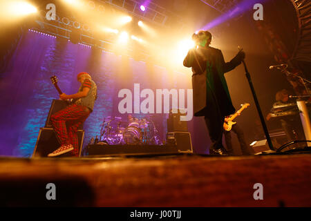 San Diego, California. April 7, 2017. Originally formed in 1976 in London, The Damned performs at the House of Blues during their 40th anniversary tour. Guitarist Captain Sensible (l) and singer Dave Vanion are founding members of the band. Stock Photo