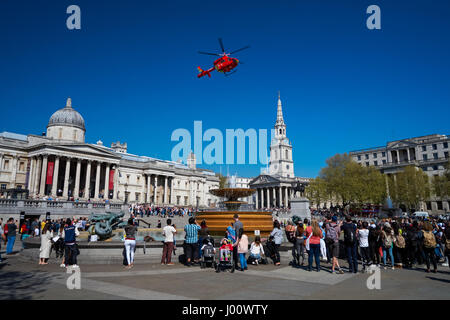 London's Air Ambulance lands at Trafalgar Square in response to a nearby accident, London England United Kingdom UK Stock Photo