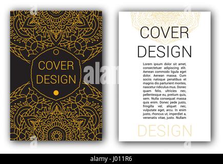 Gold Ramadan brochure pages ornament vector illustration. traditional Islamic, Arabic, Indian elements. decorative retro card for print or web design Stock Vector