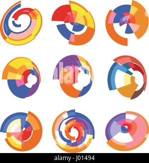 Isolated abstract colorful pie chart logos set, round shape diagram logotypes collection, infographic element vector illustration Stock Vector