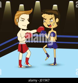 Boxers fight on the boxing ring Stock Vector