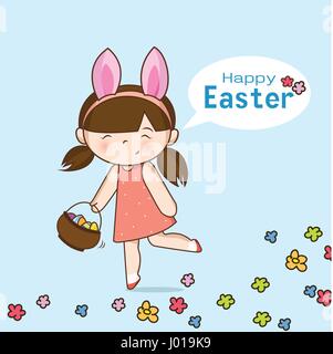 happy little girl holding basket filled with easter eggs Stock Vector