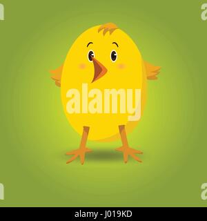 Little yellow chick on green background Stock Vector