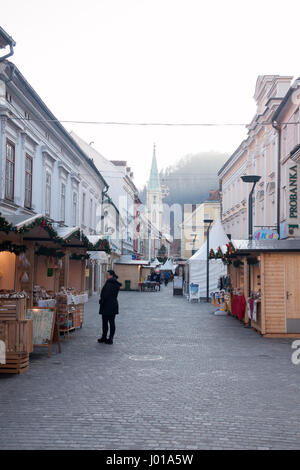 Picture of Christmas fair in Celje, Slovenia. Old and beautiful city has a long tradition of Christmas markets, and fairy land awaits kids in winter. Stock Photo