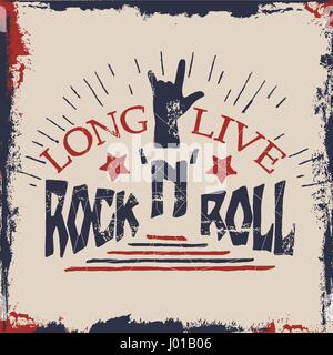 Concept hand lettering musical quote. Long live Rock n Roll label design for t-shirts, posters, logos, covers. Vector  Stock Vector