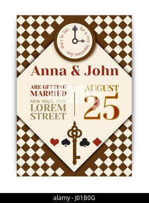 Wedding Party in Wonderland. Save the date invitation Alice in Wonderland theme. vector template for wedding   Stock Vector