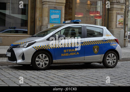 Polish municipal police car, Wroclaw. Toyota Yaris. Straz Miejska. Poland. Stock Photo