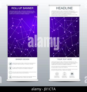 Roll-up banner templates for presentation and publication structure of molecular particles and atom polygonal abstract background vector illustration Stock Vector