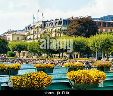 Vevey, Switzerland - August 27, 2016: Geneva Lake in Vevey, Vaud canton in Switzerland Stock Photo