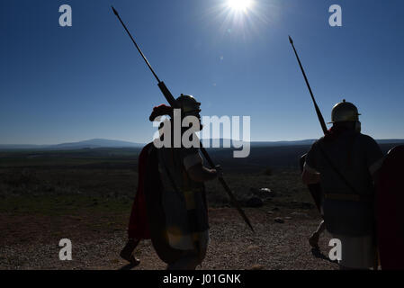 Garray, Spain. 08th Apr, 2017. An army of ancient time pictured during a representation in the ancient Celtiberian settlement of Numantia, famous for its role in the Celtiberian War, in Soria. Credit: Jorge Sanz/Pacific Press/Alamy Live News Stock Photo