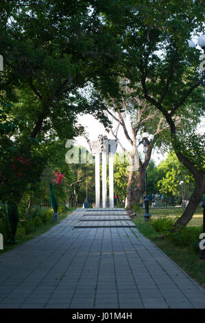 Orenburg, Russia-June 23,2016, Eternal flamein in Memorial complex “Salute, Pobeda!” open-air museum located in the Frunze Park in Orenburg city. Open Stock Photo