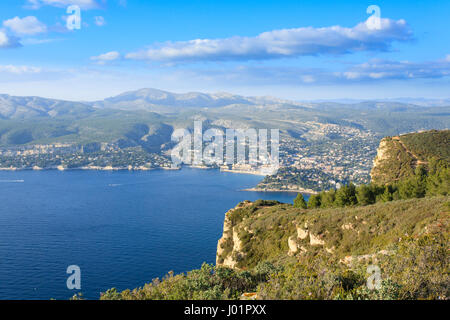 Cassis view from Cape Canaille top, France. Beautiful french landscape. Stock Photo