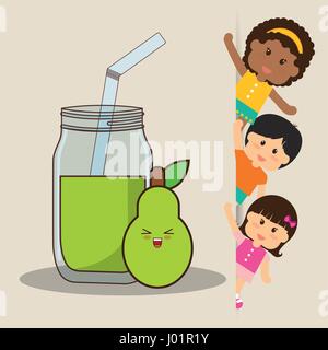 children and pear juice fresh Stock Vector