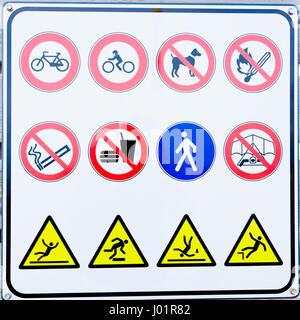 Collection of prohibition signs and warning signs. Stock Photo