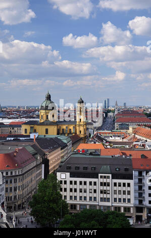 View to the end of the Leopoldstrasse with the Theatinerkirche Stock Photo