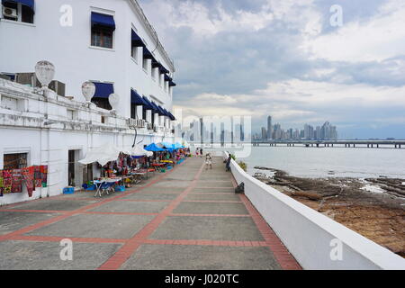 Coastal walkway around the plaza de Francia in the Casco Viejo, the old town of Panama City, Panama, Central America Stock Photo