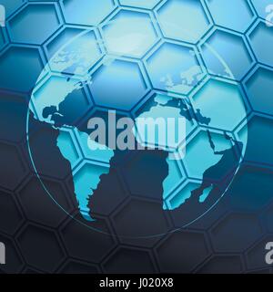 Futuristic earth globe with hexagonal grid. Global Network connection concept. Vector illustration Stock Vector