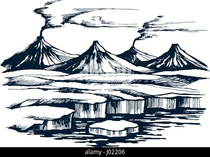 Iceland volcanic group on the island Stock Vector