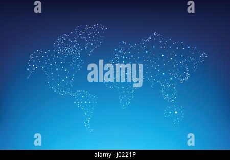 Dotted and connection line world map with lighting effect for network connect concepts vector illustration eps10 Stock Vector