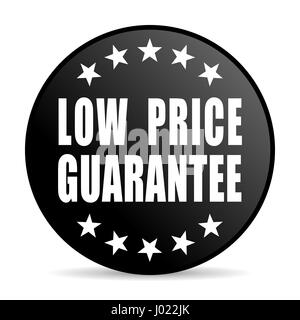 Low price guarantee black color web design round internet icon on white background. Stock Photo