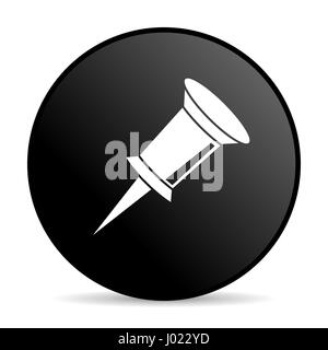 Pin black color web design round internet icon on white background. Stock Photo