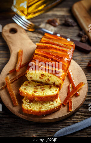 Delicious fruit cake with caramelized orange zest Stock Photo