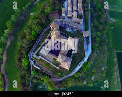 TORRECHIARA CASTLE (aerial view). Langhirano, Emilia Romagna, Italy Stock Photo