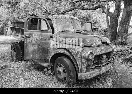 Louisiana, Thibodaux, Laurel Valley sugar plantation museum, antique truck, monochrome Stock Photo