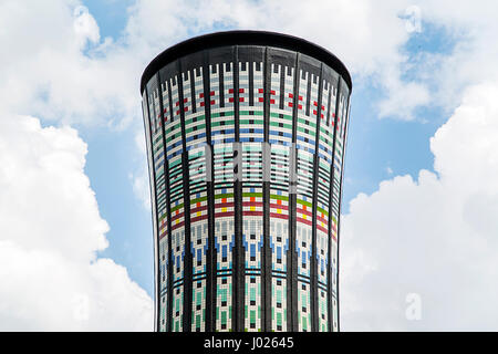 MILAN, ITALY - MAY 31, 2016: Detail of Torre Arcobaleno (Rainbow Tower) in Milan, Italy. It is water tower redesigned at 1990. Stock Photo