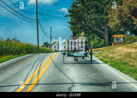 Lancaster, Pennsylvania - September 10, 2016 - An Amish man drives his buggy on a road in rural Pennsylvania. Stock Photo