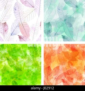 Set of vector backgrounds with skeleton leaves Stock Vector