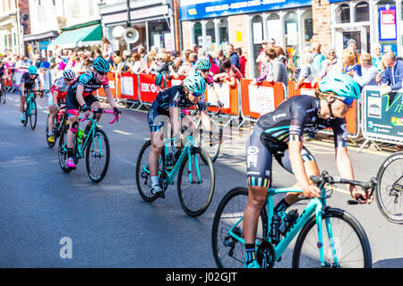 Louth, Lincolnshire, UK. 9th April, 2017. Tour of the Wolds in Louth Lincolnshire UK England 09/04/2017HSBC UK British Cycling national women's series road Professional cycling teams and professional cyclists cycle around the Wolds on a British Cycling Competitive Road Event. Womens event won by The Women's Tour Of The Wolds is a Womens Road Series event held over 62miles. The Men's Tour Of The Wolds is a Spring Cup Series event held over 102miles Credit: Iconic Cornwall/Alamy Live News Stock Photo