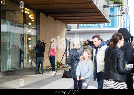 Stockholm, Sweden, April 9th, 2017. Early sunday morning and two days after the terrorist attack at Drottninggatan Stockholm, Sweden. Credit: Barbro Bergfeldt/Alamy Live News Stock Photo