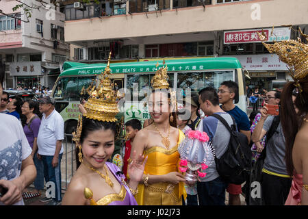 Hong Kong SAR, China. 9th Apr, 2017. Songkran around the world: the Thai community organised a lovely Songkran parade, water fight and other fun activities in Hong Kong, China. Credit: RaymondAsiaPhotography/Alamy Live News Stock Photo