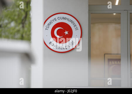 Bydgoszcz, Poland. 09th Apr, 2017. The Turkish embassy in Warsaw, Poland is seen on 9 April, 2017. A week ahead of the referendum in Turkey people are allowed to place their votes in a constitutional referendum which may result a vast expansion of the executive powers of current president Recep Erdogan. Credit: Jaap Arriens/Alamy Live News Stock Photo