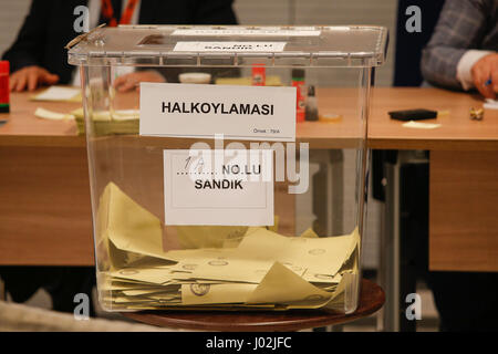 Bydgoszcz, Poland. 09th Apr, 2017. A ballot box is seen in the Turkish embassy in Warsaw on 9 April, 2017. Credit: Jaap Arriens/Alamy Live News Stock Photo