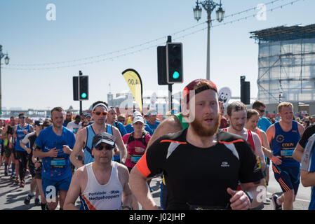 9th April, 2017, Brighton UK. Man running in Brighton Marathon competition Stock Photo