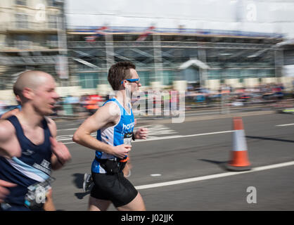 9th, April, 2017. Brighton, UK. Man running in the Brighton Marathon Competition. Stock Photo