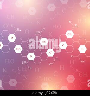 Scientific hexagonal chemistry pattern. Structure molecule DNA research as concept. Science and technology background communication. Medical scientific backdrop for your design. Vector Illustration. Stock Vector