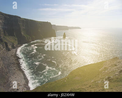 Aerial Ireland countryside tourist attraction in County Clare. The Cliffs of Moher and Burren Ireland. Epic Irish Landscape Seascape along the wild at