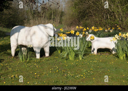 Community artwork of sheep in Worston Village, Ribble Valley, Lancashire, UK Stock Photo