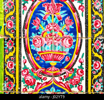 in iran the old decorative flower tiles from antique mosque like background Stock Photo