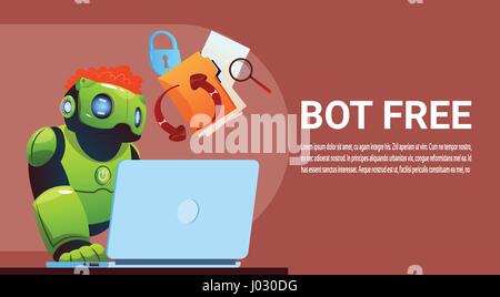 Chat Bot Using Laptop Computer, Robot Virtual Assistance Of Website Or Mobile Applications, Artificial Intelligence Concept Stock Vector