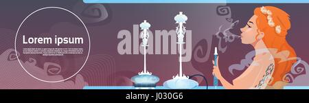 Attractive Girl Smoking Hookah Pipe Stock Vector