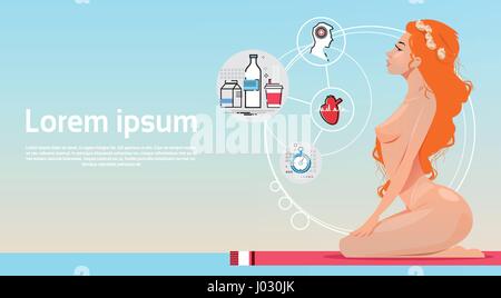 Girl Sitting Relaxed Yoga Sport Fitness Woman Exercise Workout Healthy Lifestyle Concept Stock Vector