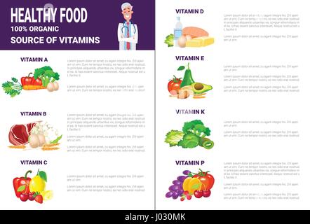 Healthy Food Infographics Products With Vitamins And Minerals, Health Nutrition Lifestyle Concept Stock Vector