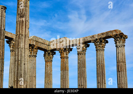 Archaeological remains of a roman temple of Diana in the downtown of Evora, Alentejo. Portugal. Stock Photo