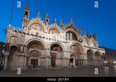 Basilica di San Marco in morning with lights on in Venice, Italy Stock Photo